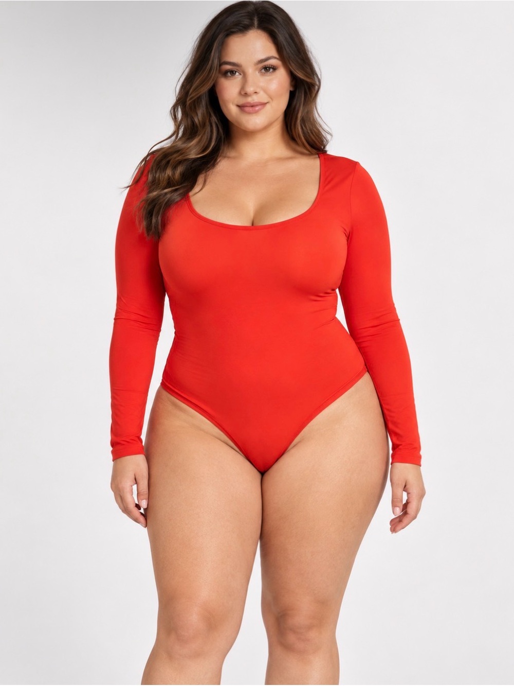SKIMS Fits Everybody Long Sleeve Scoop Neck Bodysuit Red Size 2X